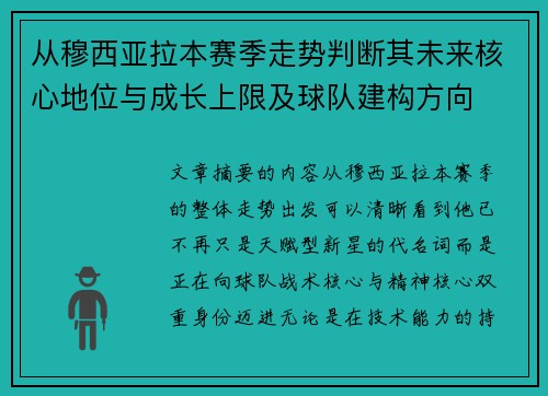 从穆西亚拉本赛季走势判断其未来核心地位与成长上限及球队建构方向